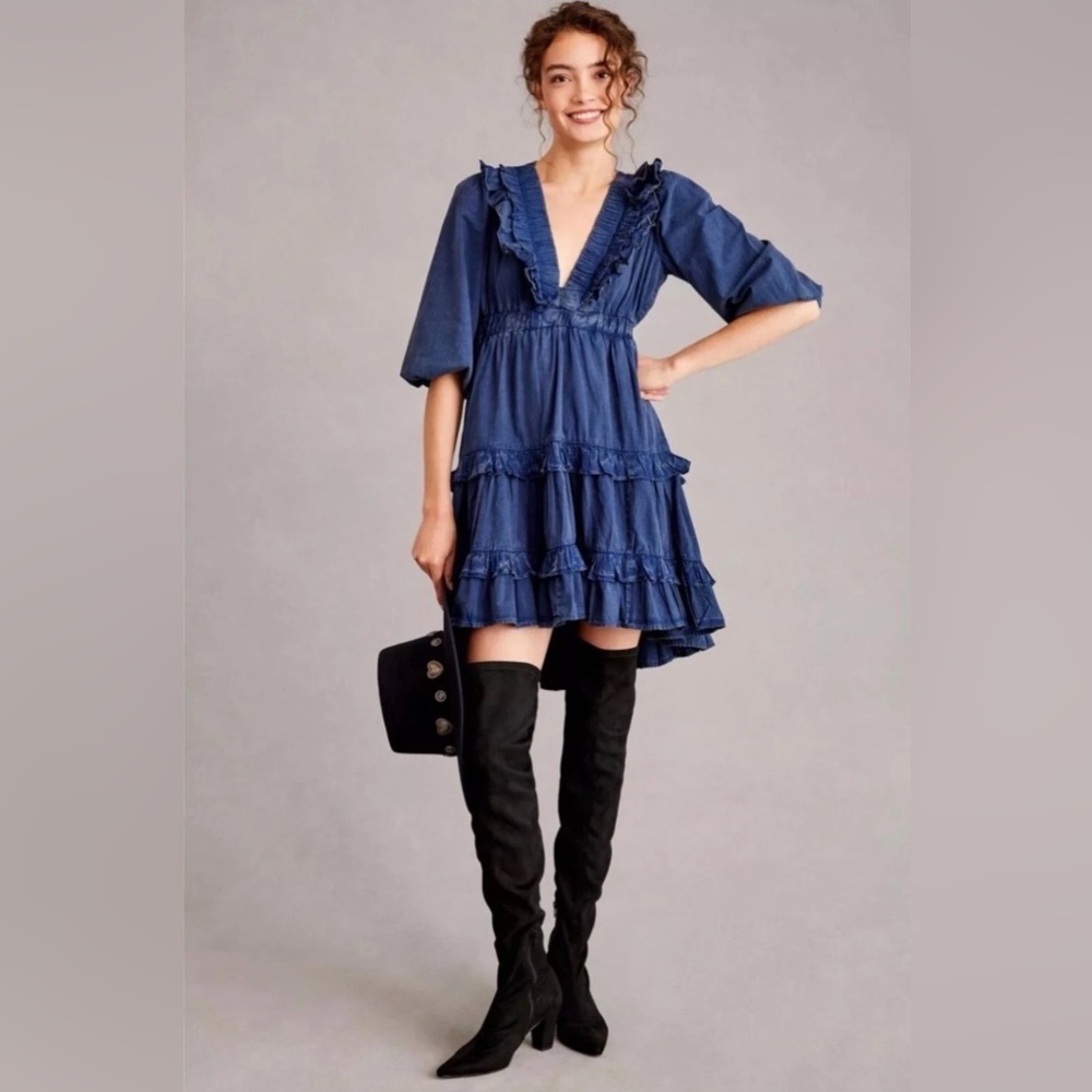Anthropologie - Denim Layered High Low Dress - Picture 1 of 12